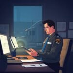 DOT officer reviewing digital reports and documents in an office to prevent FMCSA Compliance Mistakes
