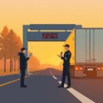 DOT officer inspects a semi-truck at a weigh station under sunset skies, representing How to Appeal a DOT Audit Failure