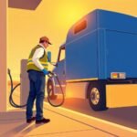 How to Prepare for a Compliance Review shown with a trucker fueling a blue semi-truck at a brightly lit truck stop