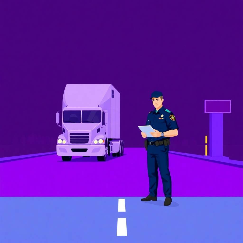 How to Prepare for a Compliance Review showing a DOT officer with a tablet inspecting a semi-truck at a weigh station