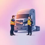 Understanding ELD Exemptions for Truckers shown by a truck driver and DOT officer shaking hands in front of a semi-truck