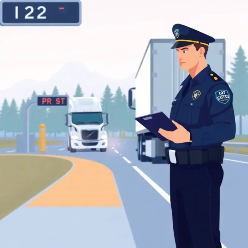 Understanding ELD Exemptions for Truckers shown as a DOT officer inspecting a semi-truck near a weigh station