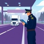 Understanding ELD Exemptions for Truckers shown with a DOT officer inspecting a white semi-truck at a weigh station