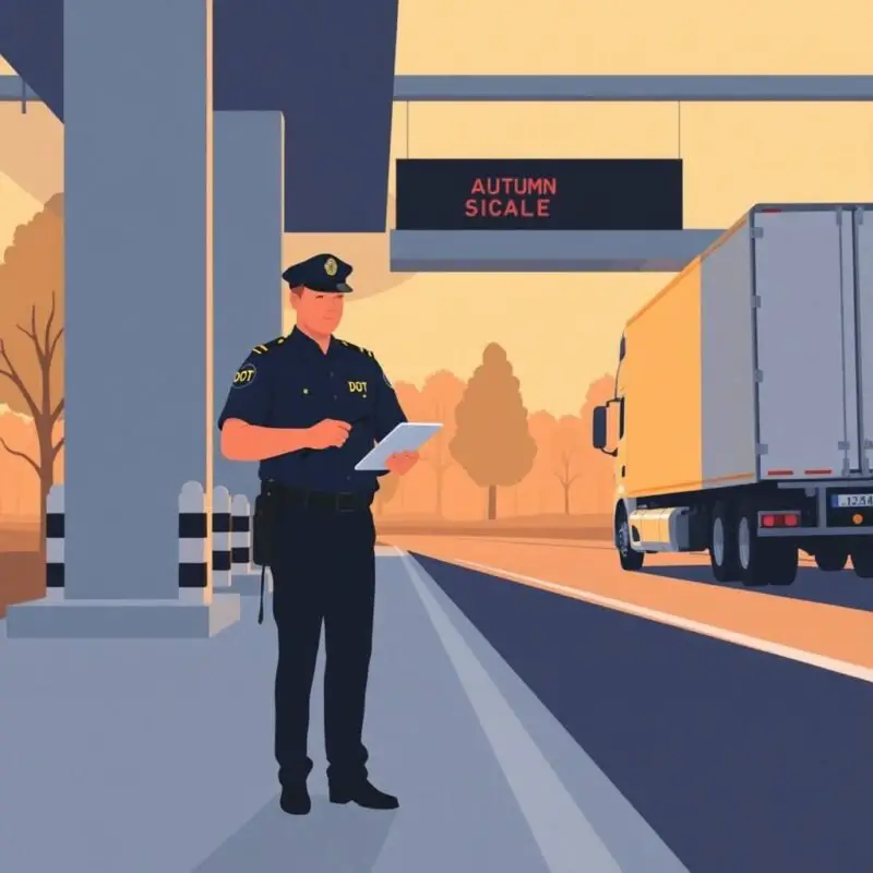 Understanding ELD Exemptions for Truckers represented by a DOT officer inspecting a truck at a weigh station during autumn