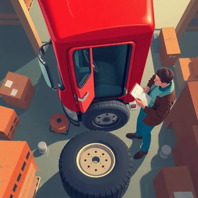 Understanding ELD Exemptions for Truckers shown with a red semi-truck being inspected in a warehouse by a man holding documents