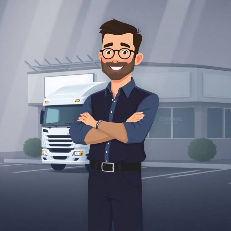 Understanding ELD Exemptions for Truckers represented by a confident trucking company owner standing in front of his fleet and office building