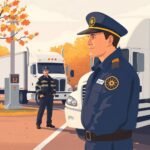 DOT officers conducting truck inspections during autumn, depicting What Is a DOT Safety Rating and How to Improve It.