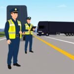 DOT officers inspect a semi-truck on the highway, illustrating What Is a DOT Safety Rating and How to Improve It.