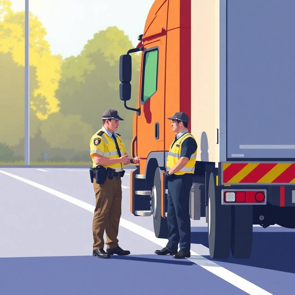Roadside DOT inspection scene emphasizing BOC-3 Process Agent Compliance