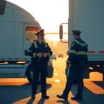 Roadside DOT inspection scene emphasizing BOC-3 Process Agent Compliance