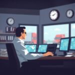 CDL Disqualification Rules applied in a trucking dispatch office with a dispatcher monitoring fleet data on multiple screens