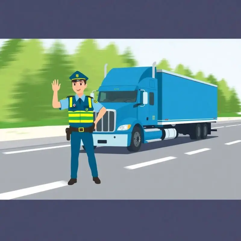 CDL Disqualification Rules illustrated by a DOT officer stopping a semi-truck