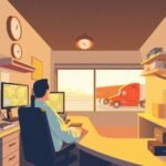 CDL Disqualification Rules illustrated in a trucking dispatch office at golden hour