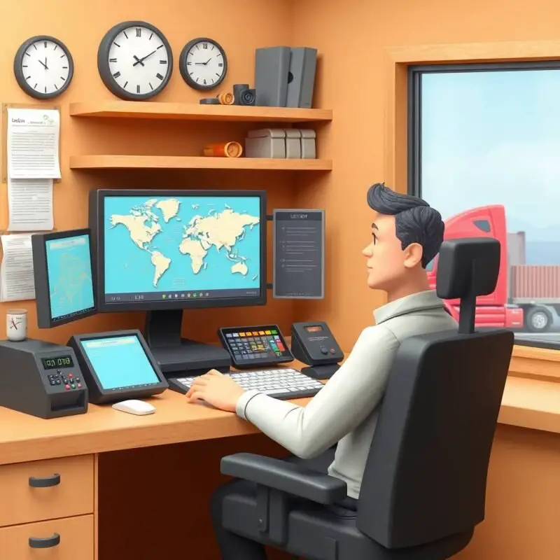CDL Disqualification Rules depicted with a dispatcher monitoring trucking routes in a logistics office