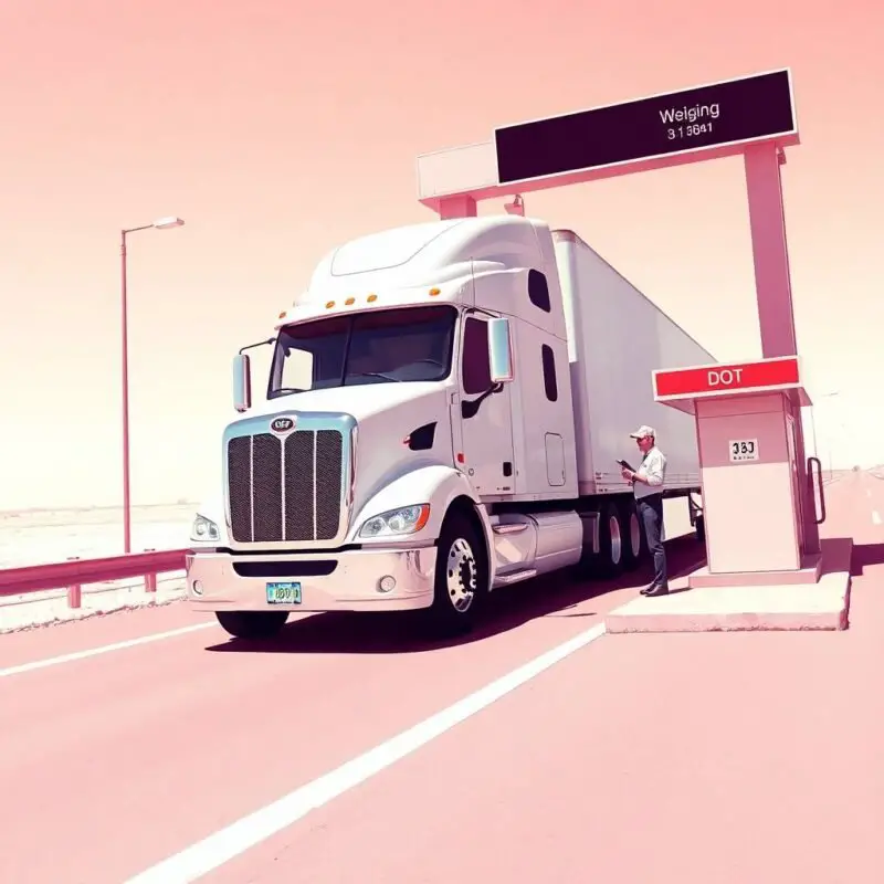 CDL Disqualification Rules illustrated by a DOT officer inspecting a semi-truck at a weigh station