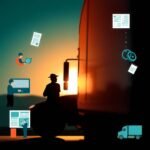 Silhouetted officer and truck with digital compliance icons representing CSA Intervention Thresholds