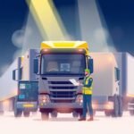 Officer inspects commercial truck documents under spotlights to ensure CSA Intervention Thresholds compliance