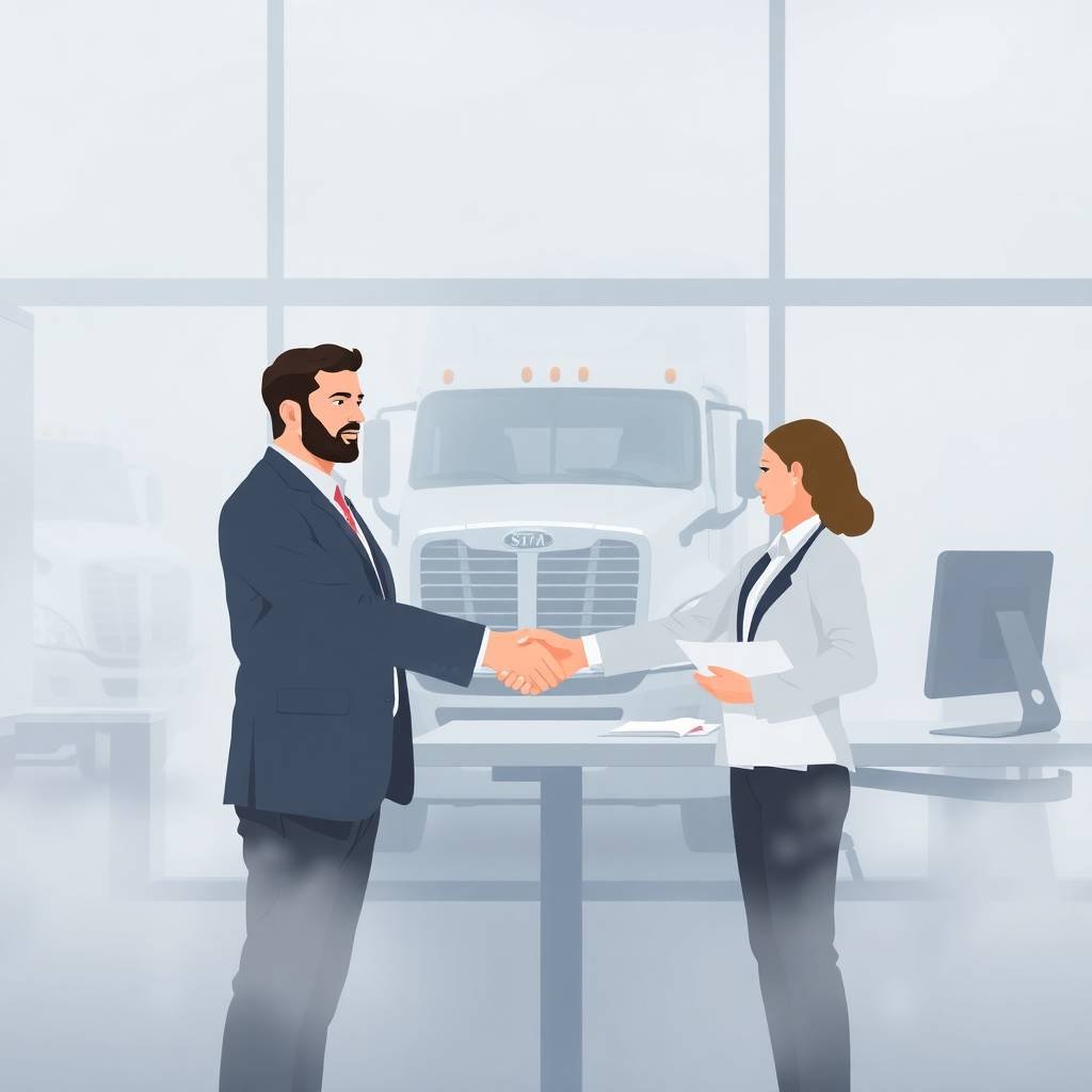 Business handshake in a trucking office during DOT Audit Preparation