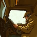 DOT Audit Preparation by truck driver reviewing documents inside cab