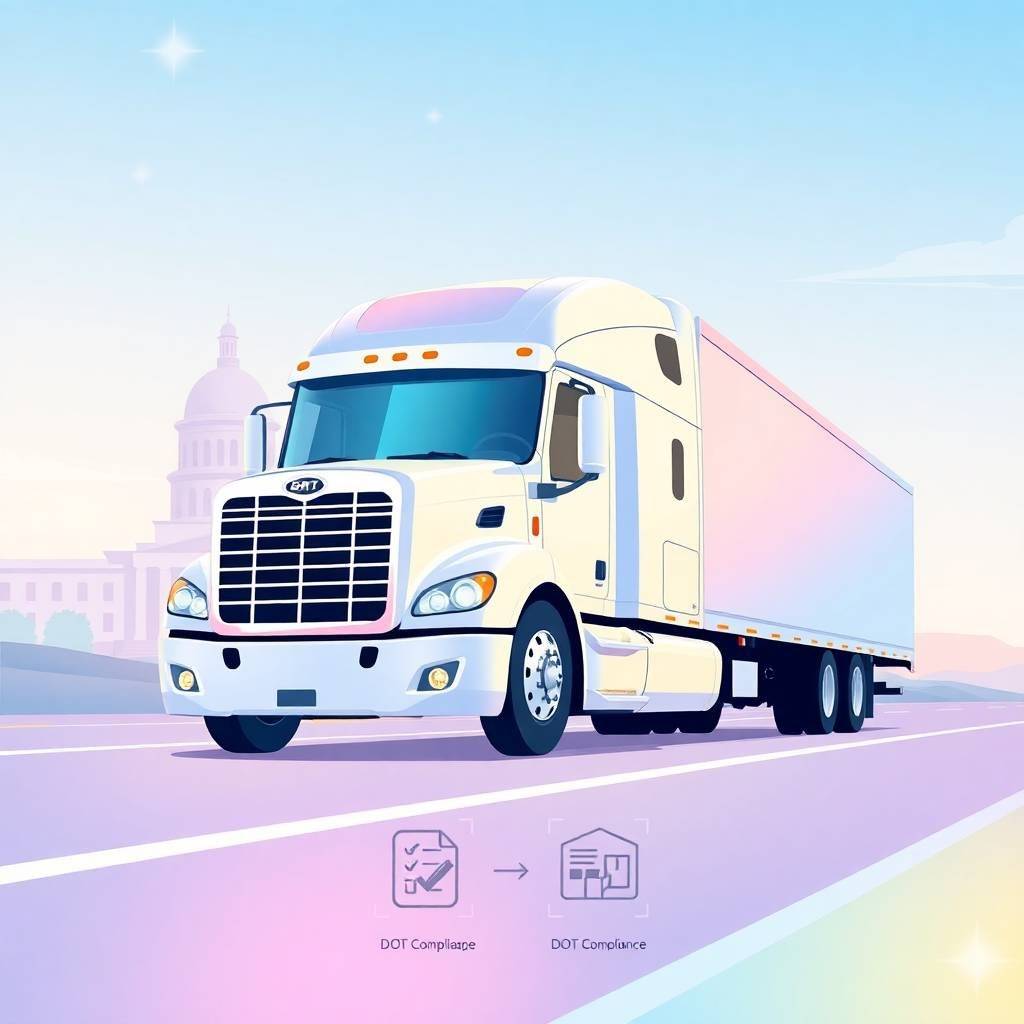 DOT Compliance Checklist for Owner Operators illustrated with a modern semi-truck and compliance icons against a government backdrop