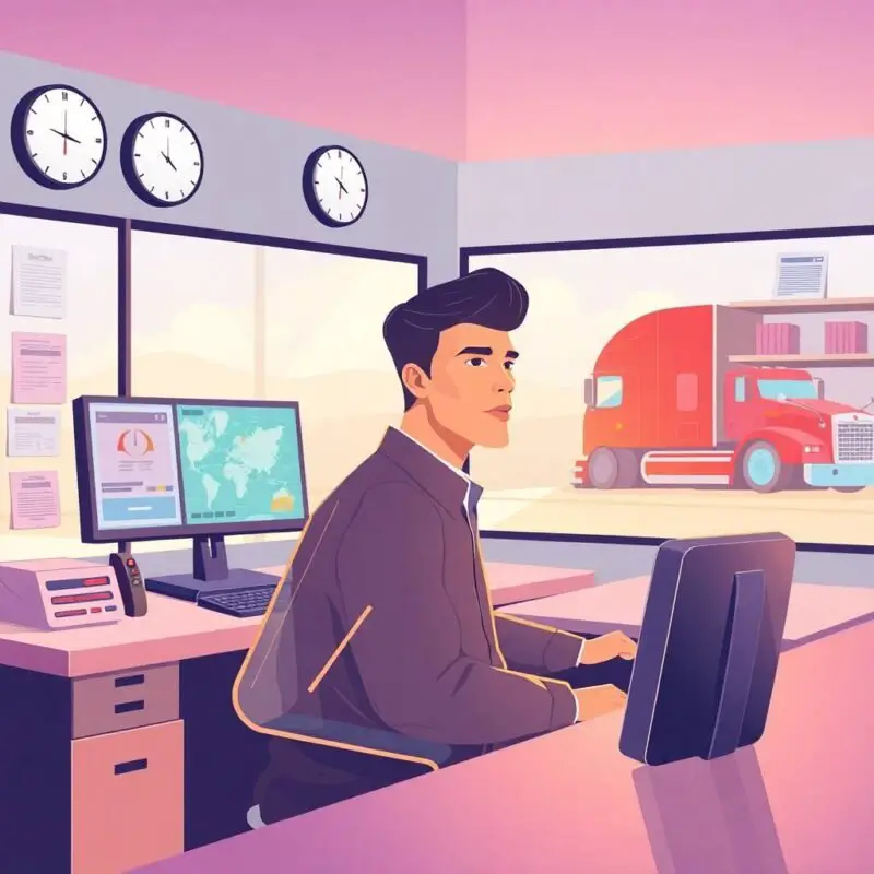 DOT Compliance for Small Fleets shown through a dispatcher monitoring digital maps and fleet data