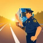 DOT Compliance for Small Fleets shown with a DOT officer stopping a truck for inspection