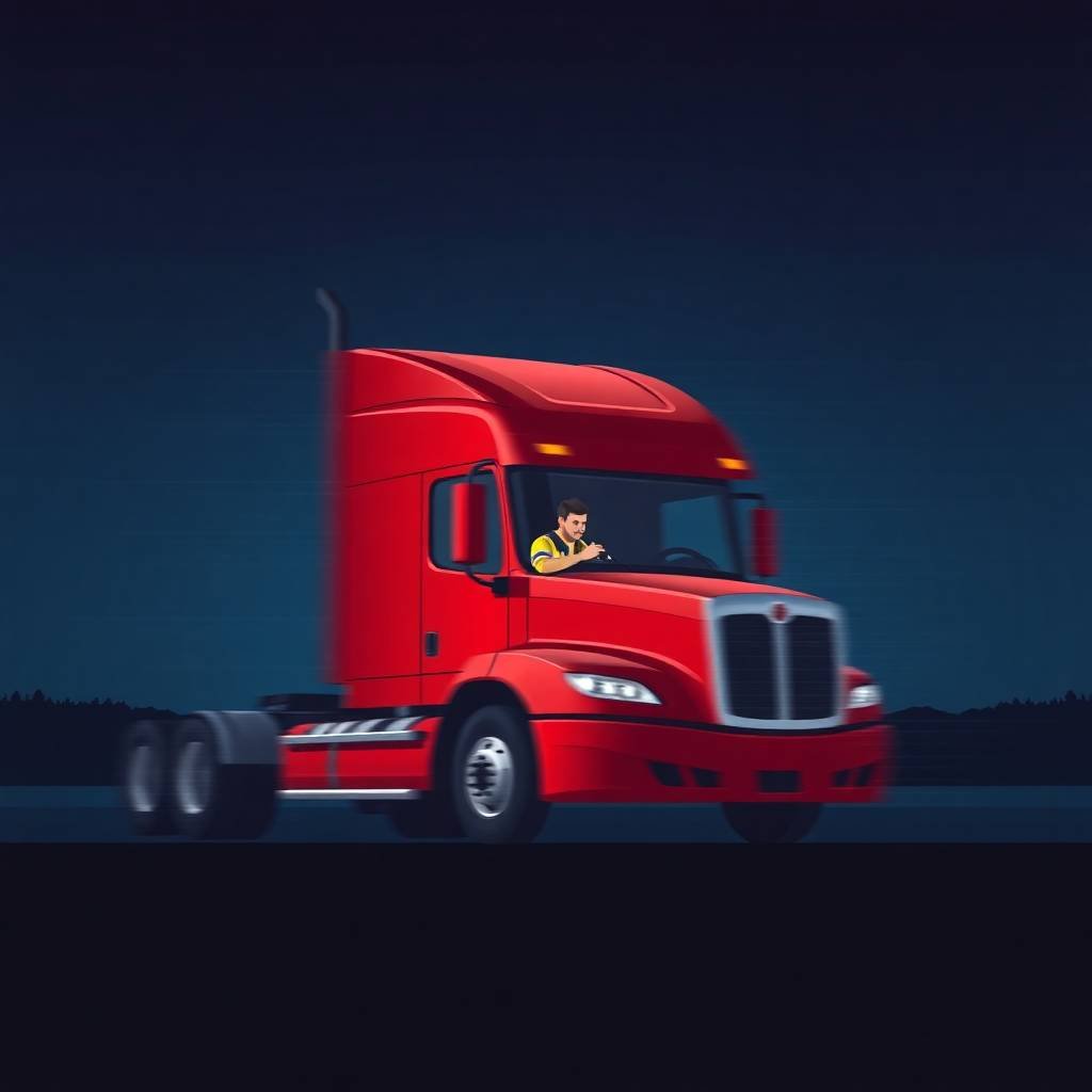 DOT Compliance for Small Fleets depicted by a driver operating a red semi-truck at night