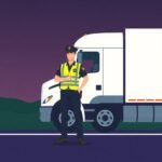 DOT Driver Hiring Checklist for Small Fleets featuring a DOT officer in reflective vest standing beside a white semi-truck at night