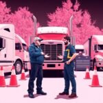 DOT Hazmat Compliance Overview with a trucking company owner and mechanic discussing truck maintenance in a truck yard.