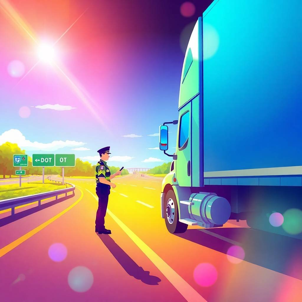 DOT officer and truck driver during a roadside inspection, emphasizing DOT Physical Exam Requirements.