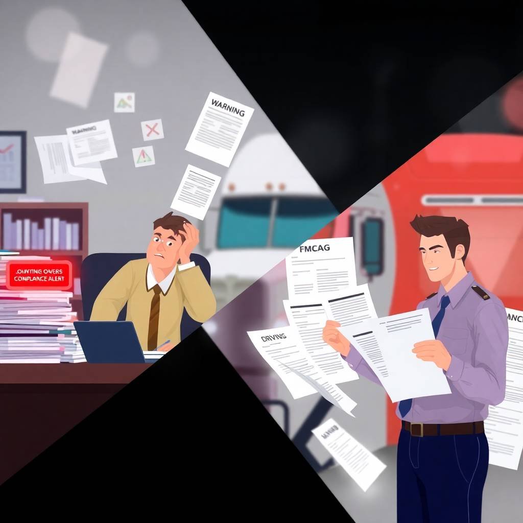 Worried manager vs. confident officer in a Driver Drug and Alcohol Testing Program compliance comparison