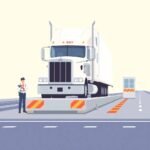 DOT officer checks Driver Logs Compliance at a weigh station