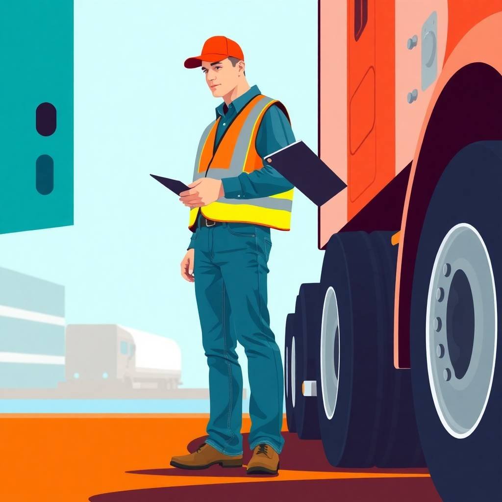 Truck driver holding clipboard beside semi-truck for Driver Logs Compliance