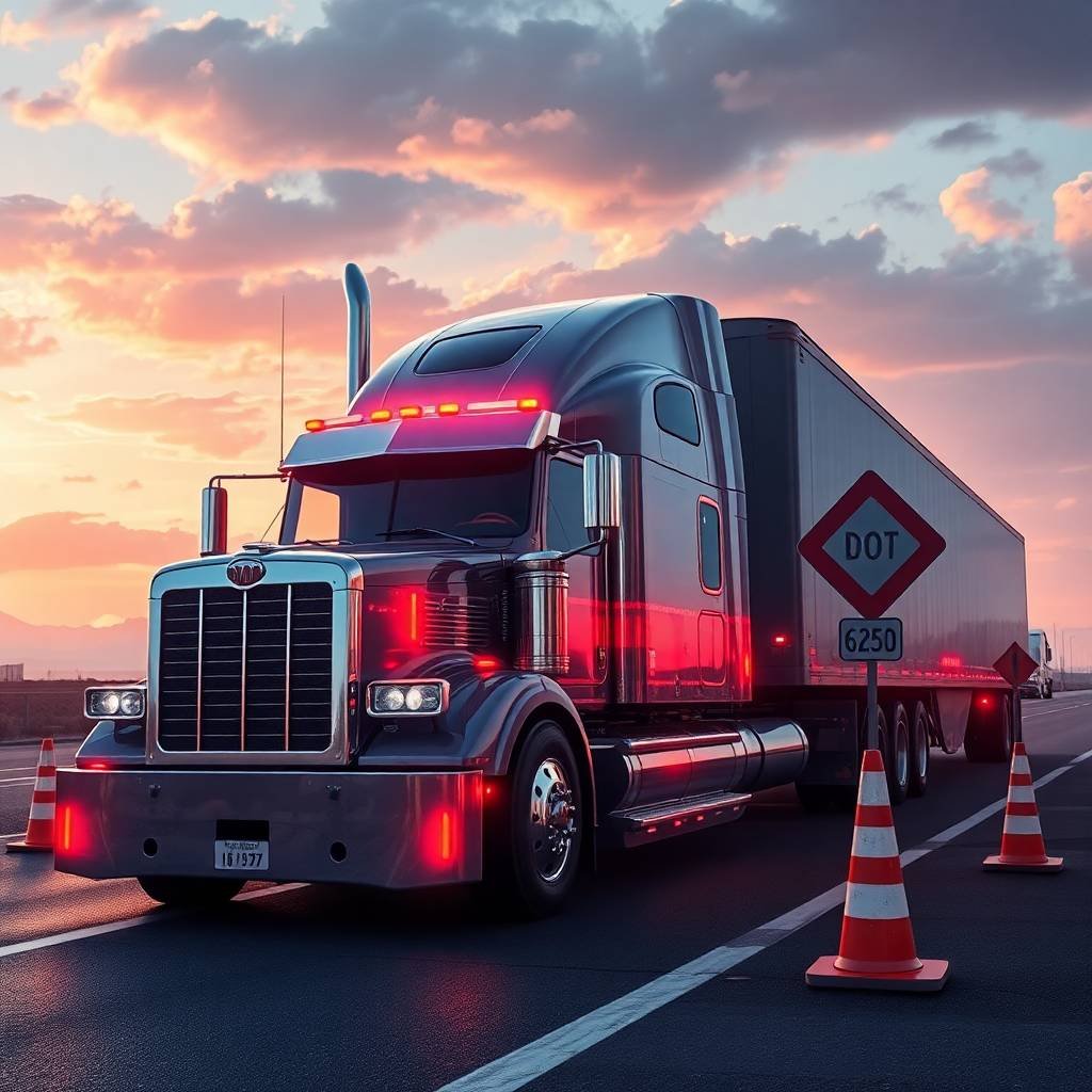 Semi-truck at DOT inspection checkpoint for Driver Safety Score Management