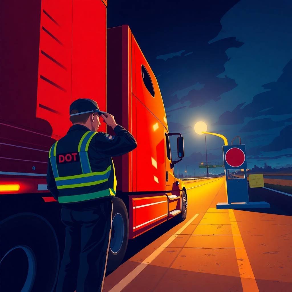 DOT officer inspecting a truck at a weigh station for Driver Safety Score Management