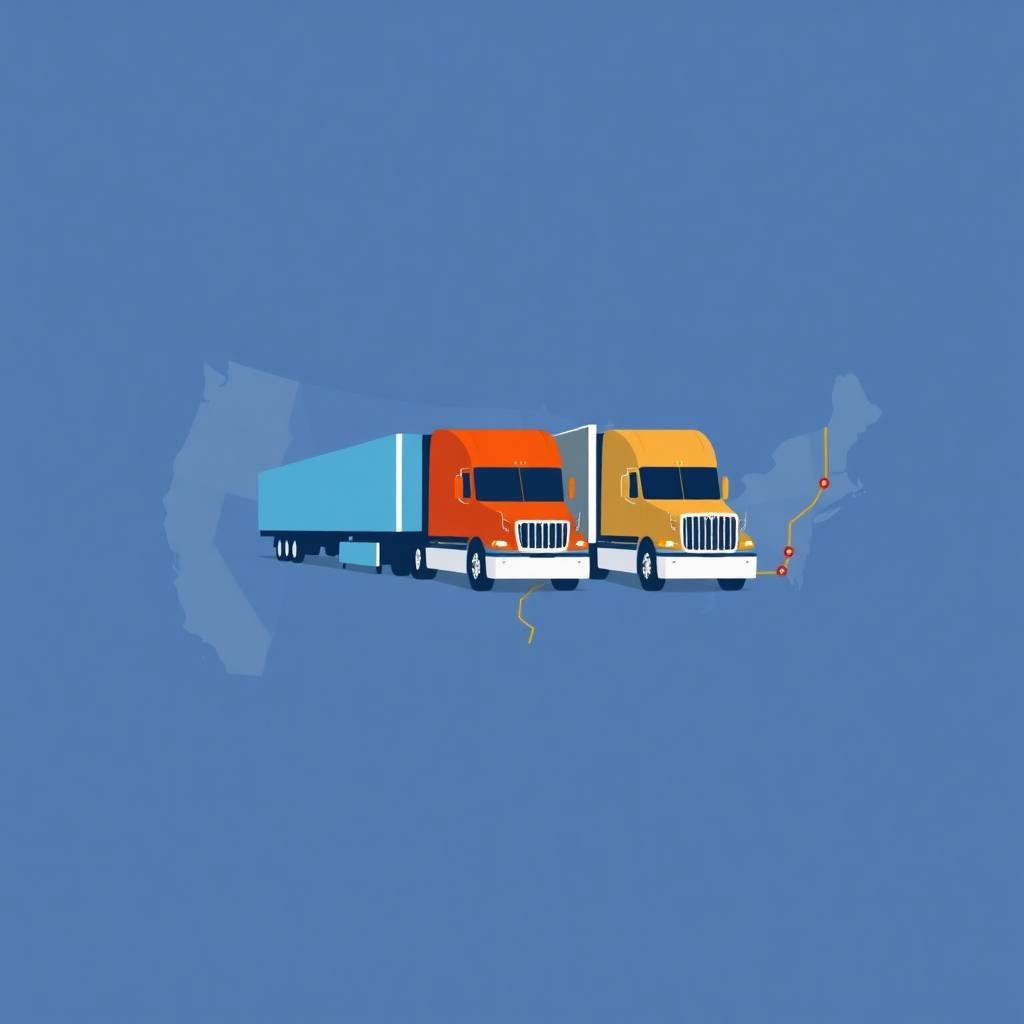 Stylized trucks on a U.S. map route used for Driver Safety Score Management