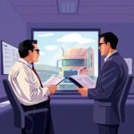 A DOT compliance officer and a trucking manager review paperwork during an audit, emphasizing the importance of drug and alcohol testing compliance.