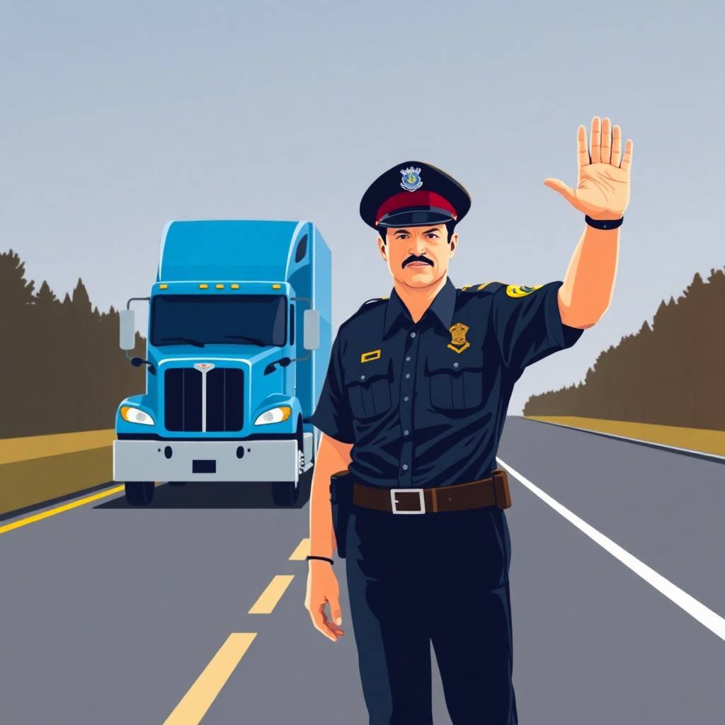 DVIR Compliance Checklist enforcement by DOT officer stopping a semi-truck on highway