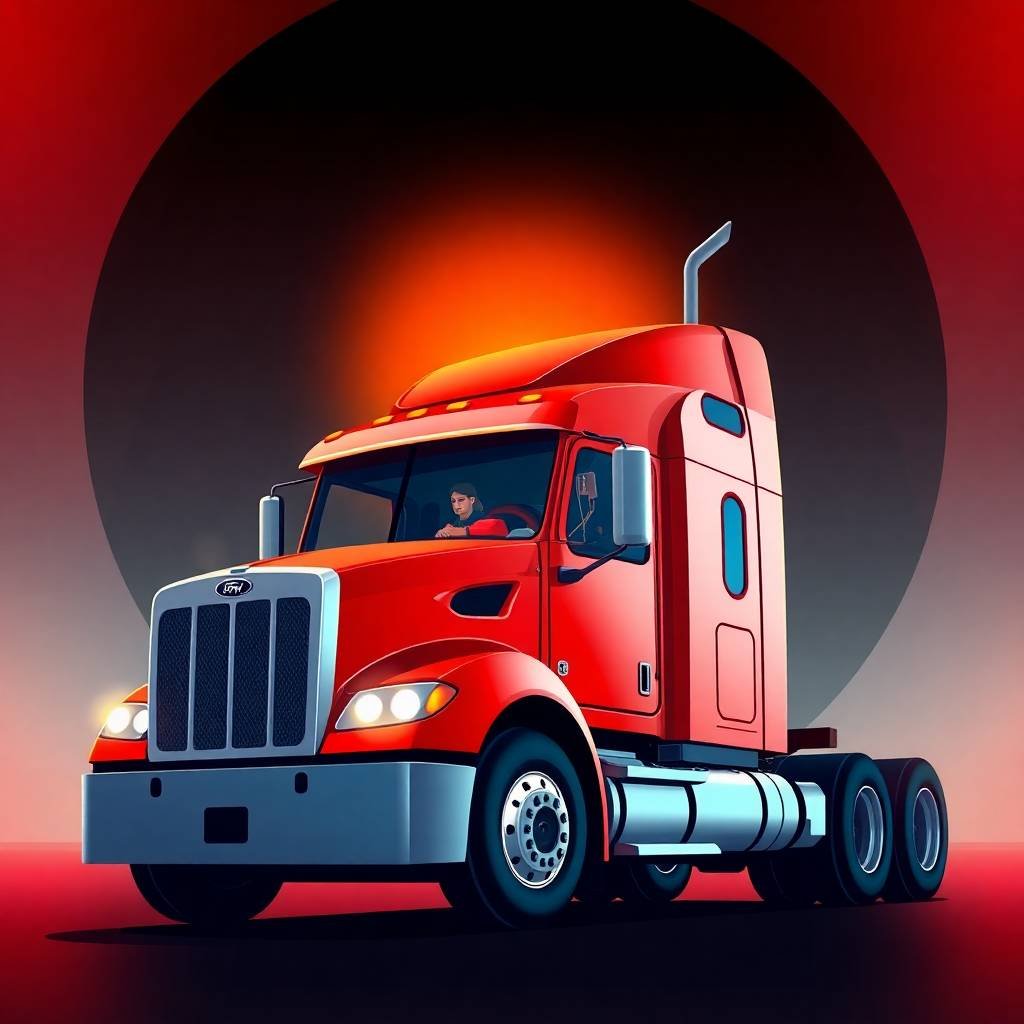 DVIR Compliance Checklist reviewed by driver in red semi-truck under dramatic lighting