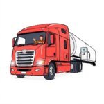 Red semi-truck with driver refueling at a station, representing ELD Device Requirements