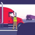 ELD Device Requirements inspection on red semi-truck during roadside check