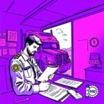 DOT officer reviews documents in a trucking compliance office to ensure FMCSA Compliance Requirements for Trucking Companies are met.