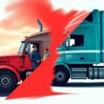 A visual contrast between compliant and non-compliant trucks under FMCSA Compliance Requirements for Trucking Companies.