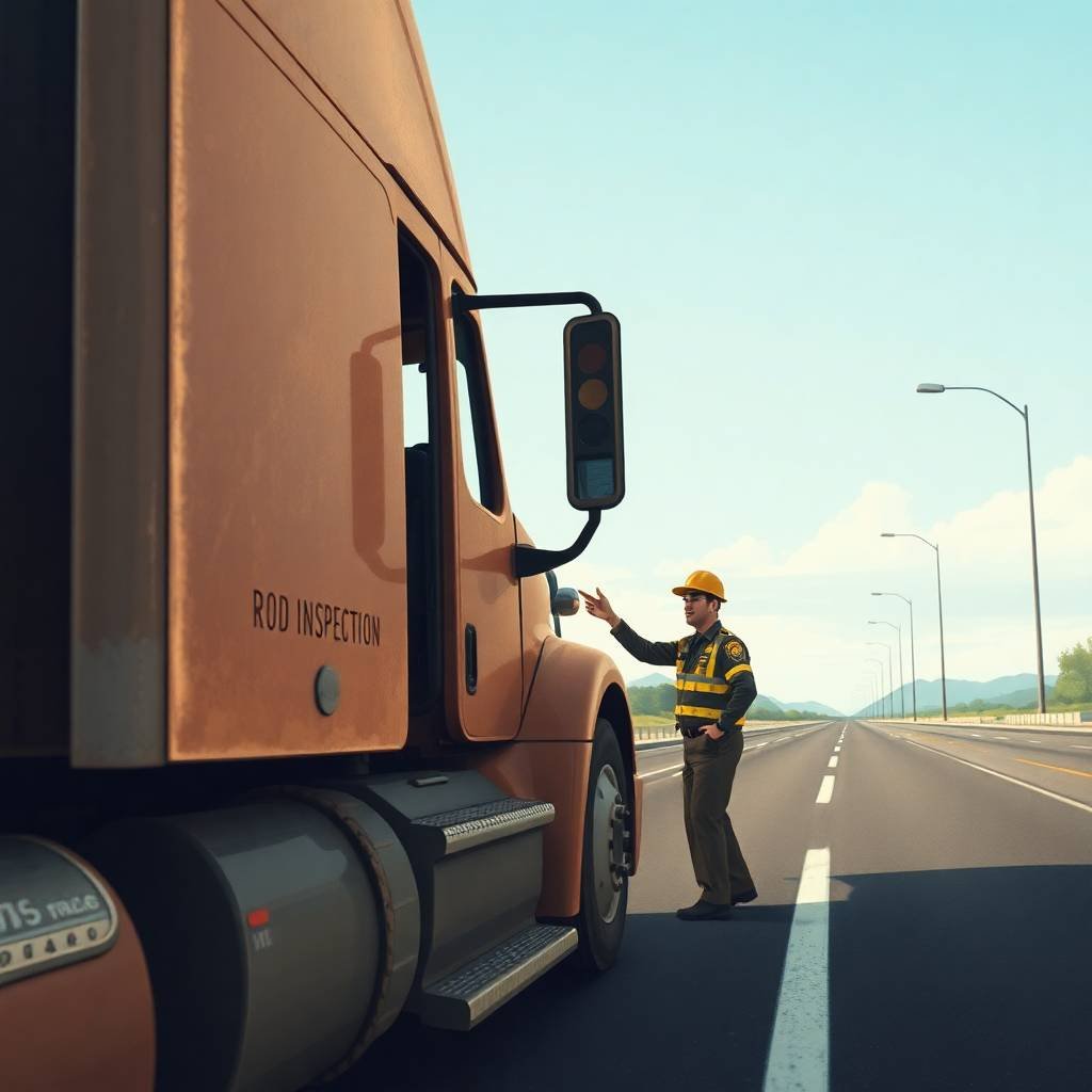 A DOT officer conducts a roadside inspection to ensure FMCSA Compliance Requirements for Trucking Companies.