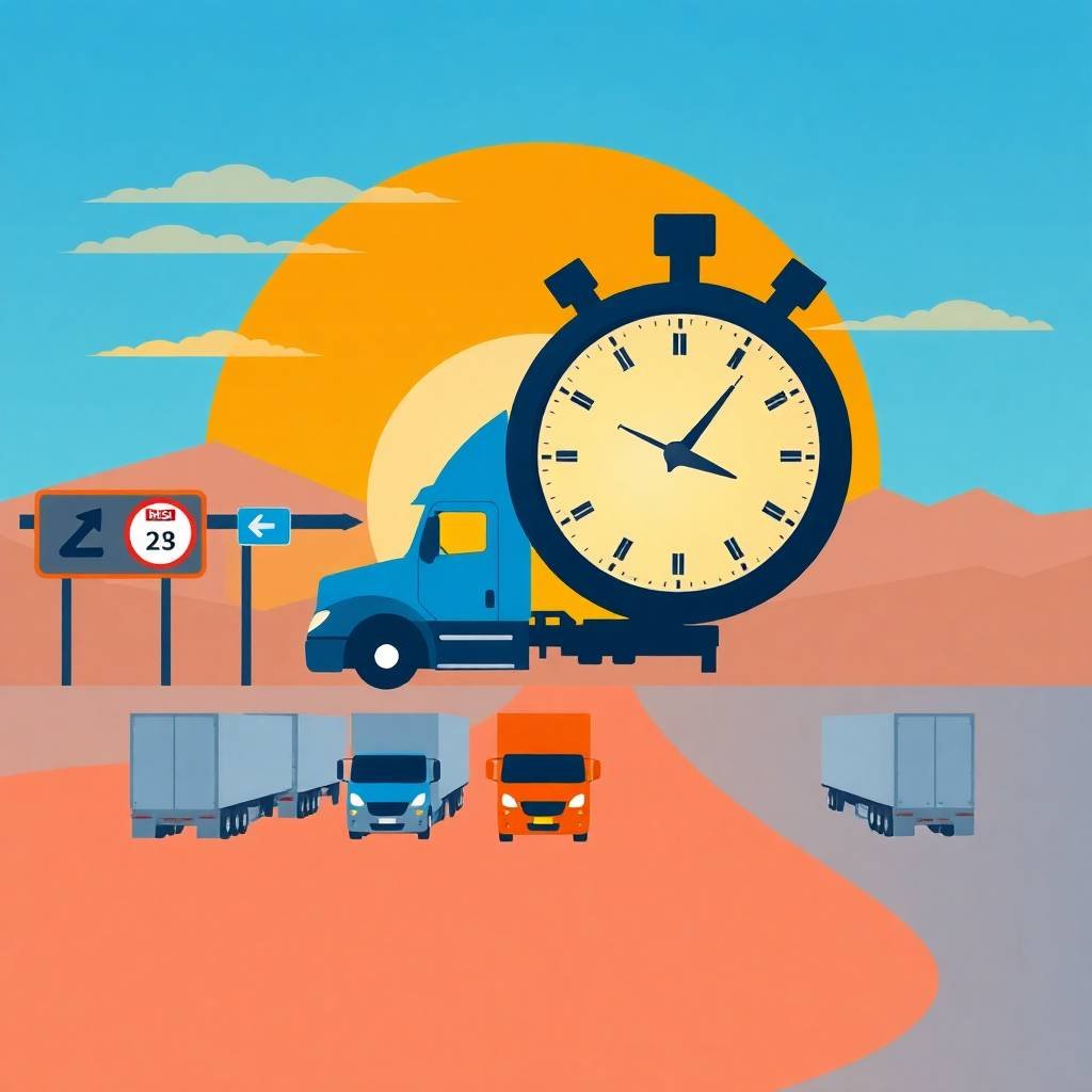 FMCSA Compliance Services for Owner-Operators visualized with a stopwatch and highway trucks