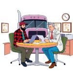 FMCSA Hours of Service Exemptions discussion between a truck driver and a company official. FMCSA Hours of Service Exemptions discussion between a truck driver and a company official.