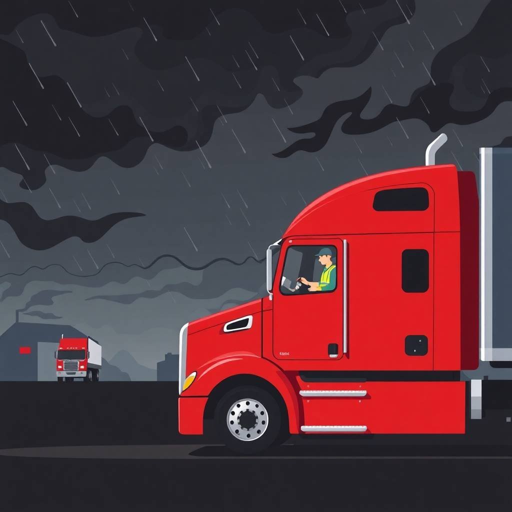 FMCSA Insurance Filing Requirements compliance during truck stop inspection in rain