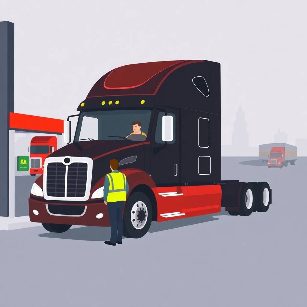 FMCSA Insurance Filing Requirements illustrated at a truck stop