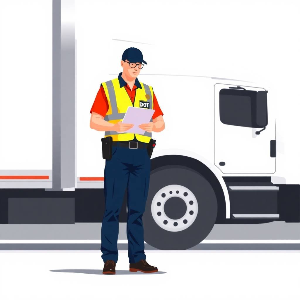 DOT officer conducting roadside inspection paperwork related to FMCSA Portal Registration