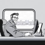 Trucking company owner at desk on phone and computer managing FMCSA Portal Regis